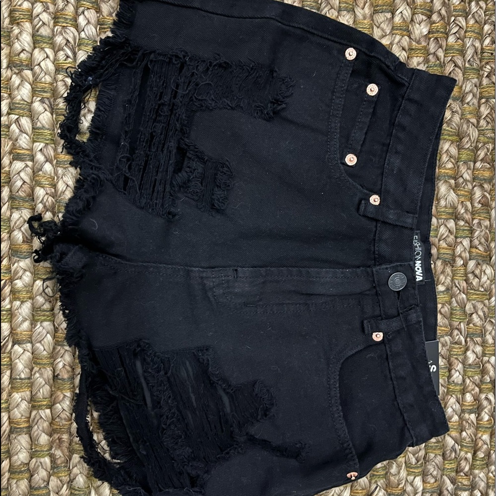 Distressed Black Denim Shorts